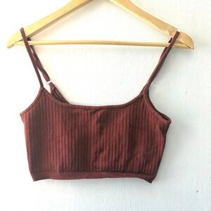 Intimately Free People‎ Ribbed Knit Cropped Brami Top Adjustable Strap Size Med